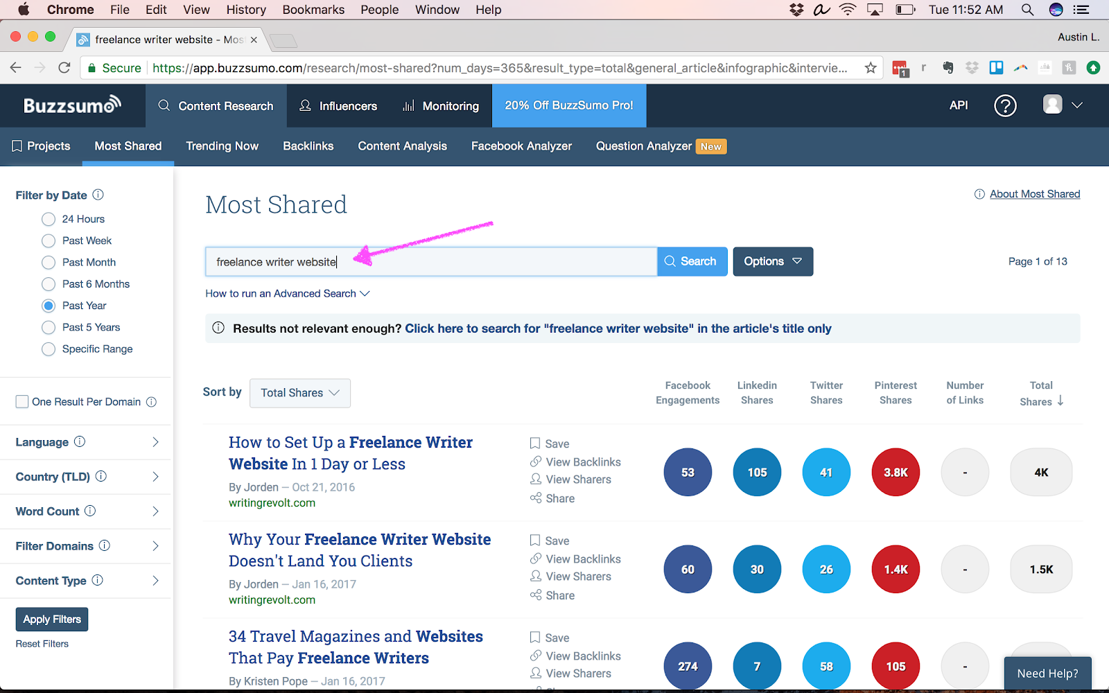 using BuzzSumo to find title ideas